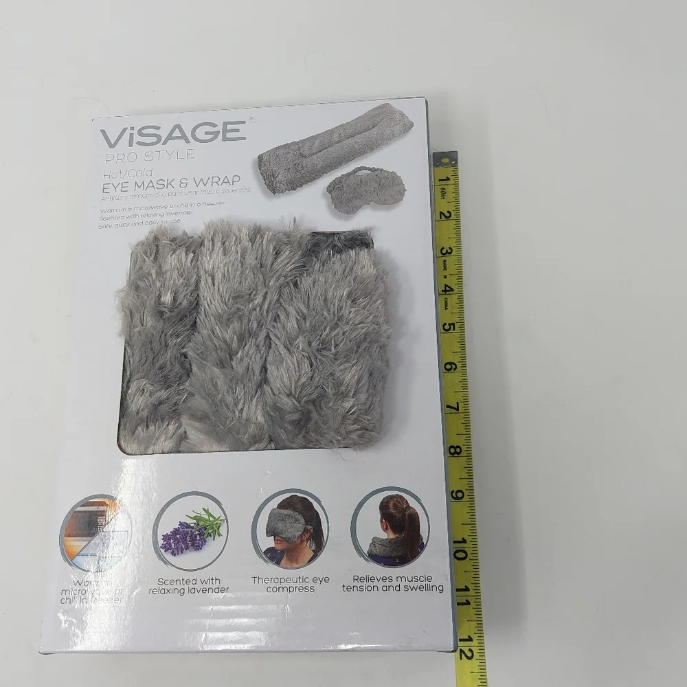 Visage Pro Style Eye Mask & Wrap Grey Fuzzy Lavendar Scented Hot Or Cold Therapy
